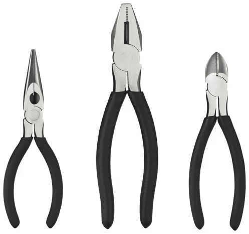 Kit de 3 pinces coupantes et à bec fin et plates
