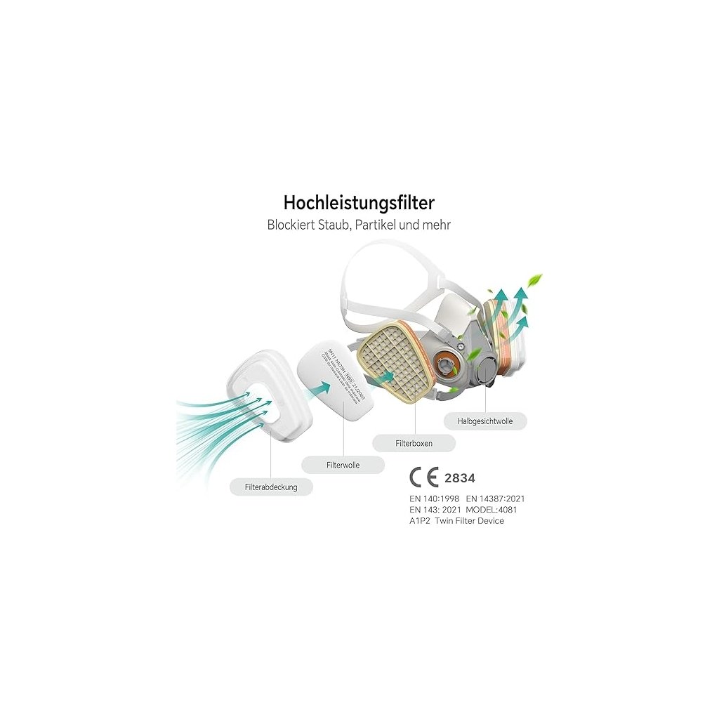 Masque respiratoire Filtrant anti poussières, vapeurs, gaz, peinture AMAZON 4